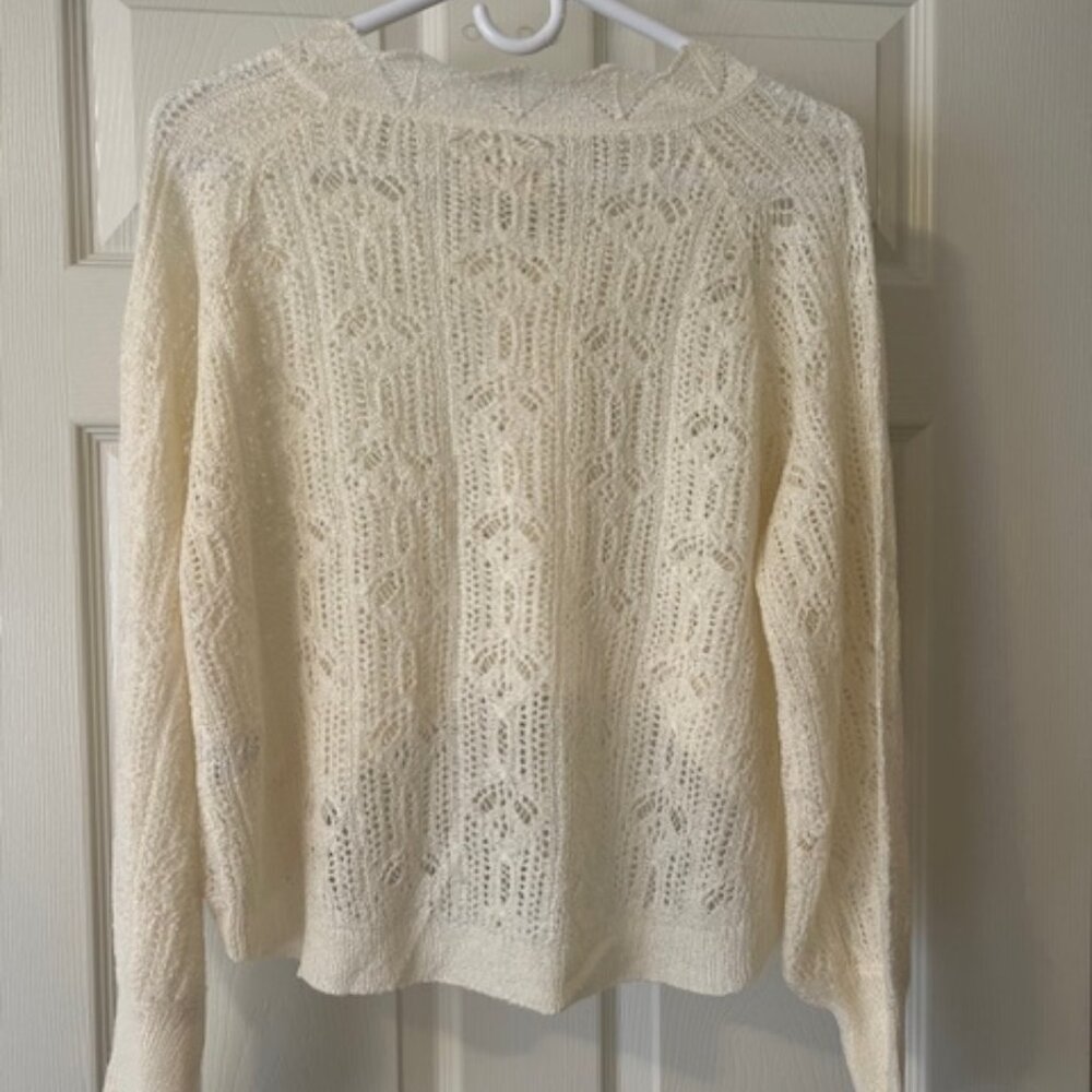 Joyfolie Jelina Button Down High Low Crochet Sweater in Cream NWOT - Size S - Picture 7 of 13